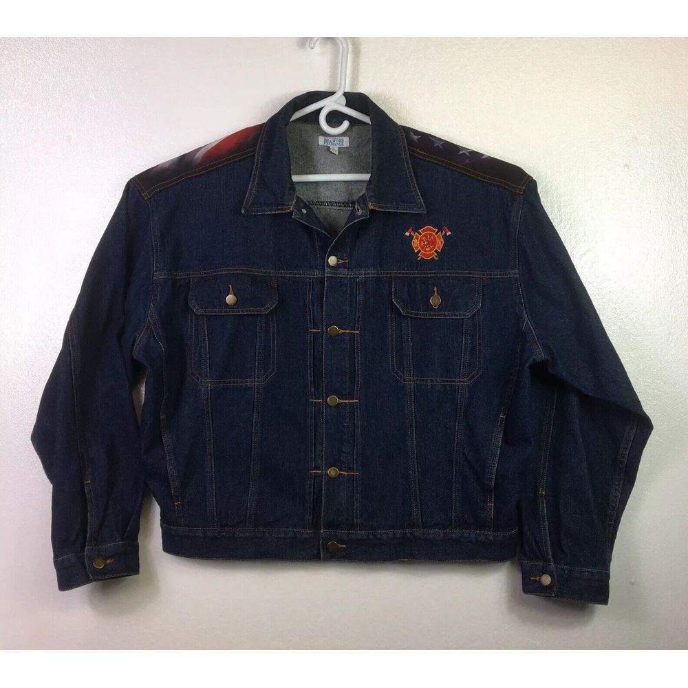 Bradford Exchange Denim Jacket‎ Mens Sz XL Brotherhood Of Courage Firefighter